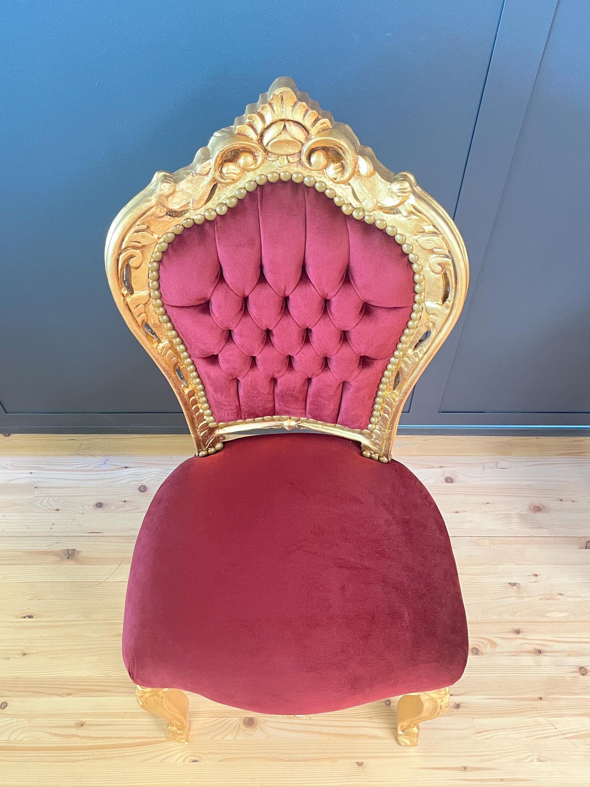 Accent Chair French Louis XV Style in Bordeaux Red Velvet Baroque Rococo Gold Finish