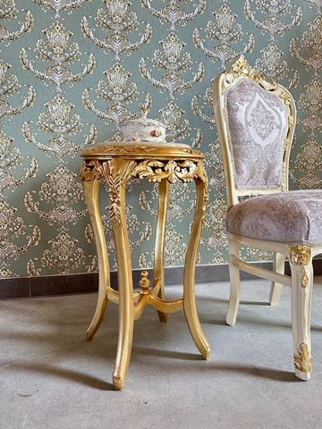 Baroque Rococo Style Marble Top End Table - Gold Finish
