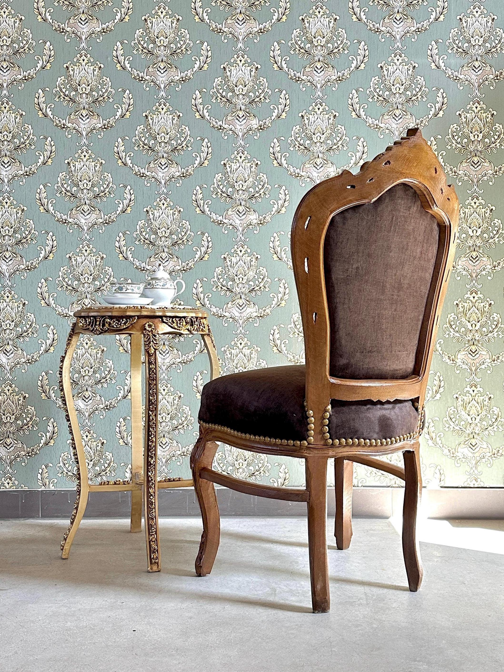 Brown Velvet Accent Chair: French Baroque Style Dining Chair, Tufted Backrest, Wooden Brown Color