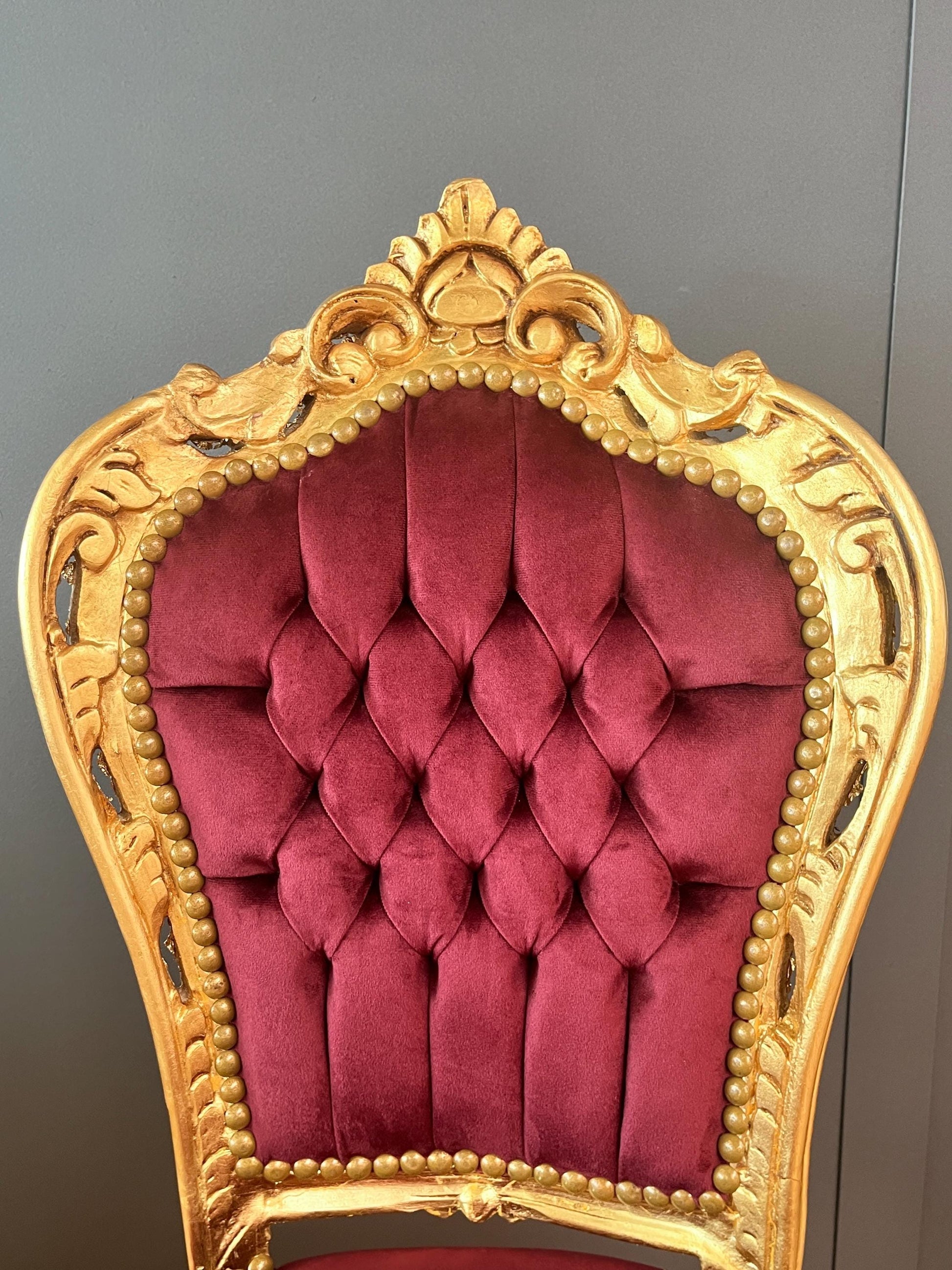 Accent Chair French Louis XV Style in Bordeaux Red Velvet Baroque Rococo Gold Finish