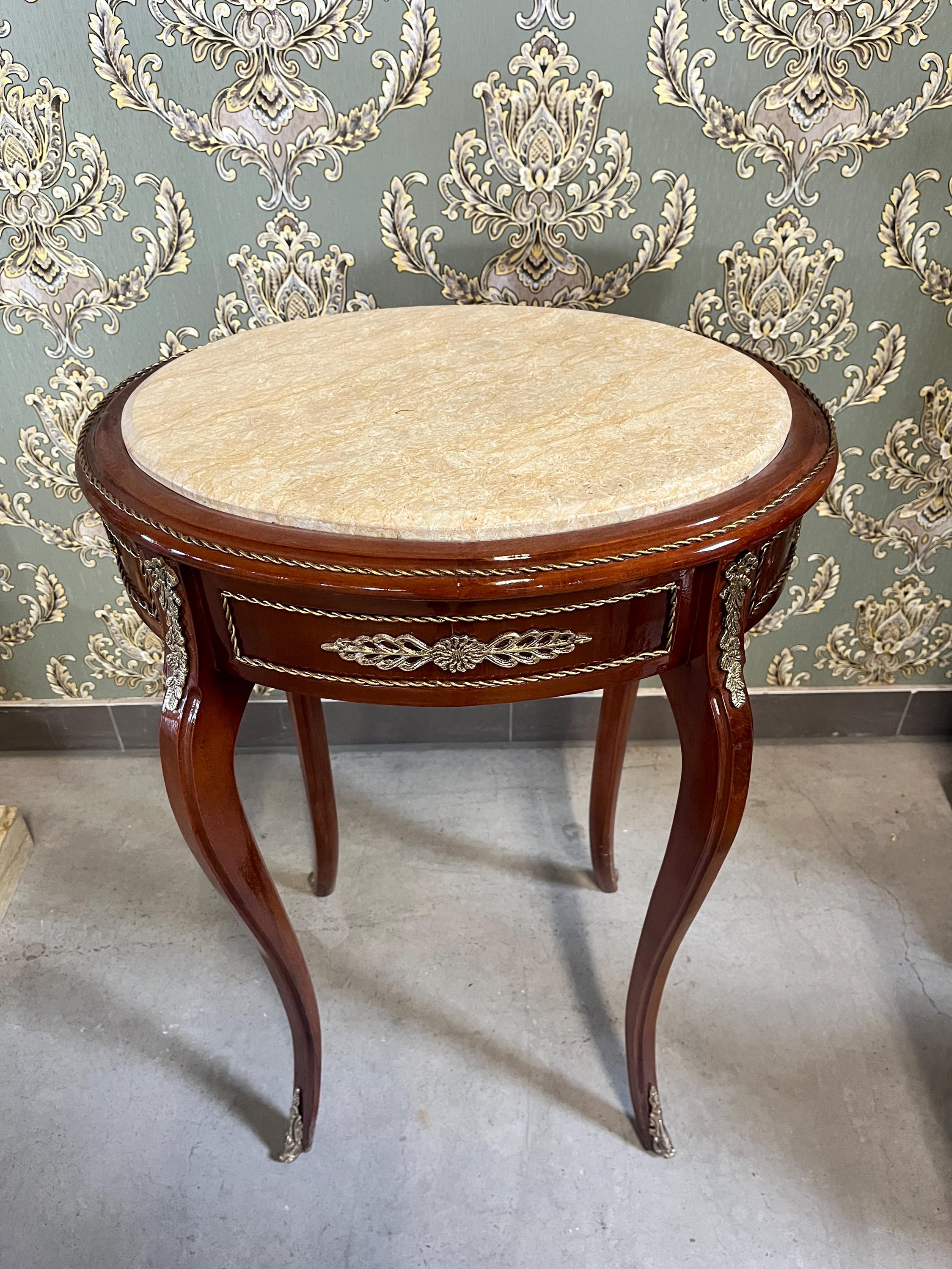 Oval Marble Top Table, Side Table Marble Top, French Louis Baroque Style Wooden Tea Table Beige Color Marble Top Side Table