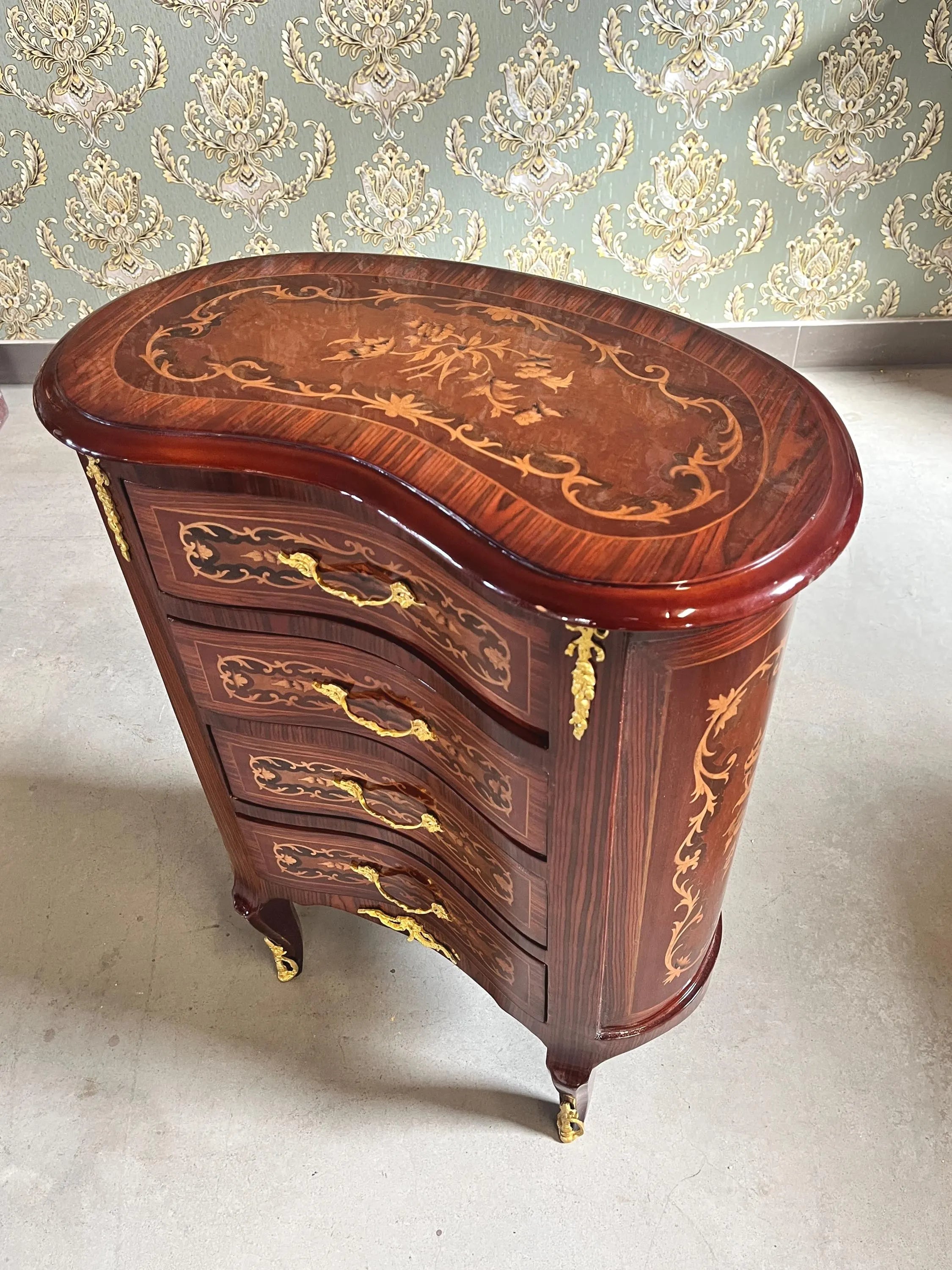 Deluxe Baroque Chest of Drawers Hand-Carved Wood Brass Handles