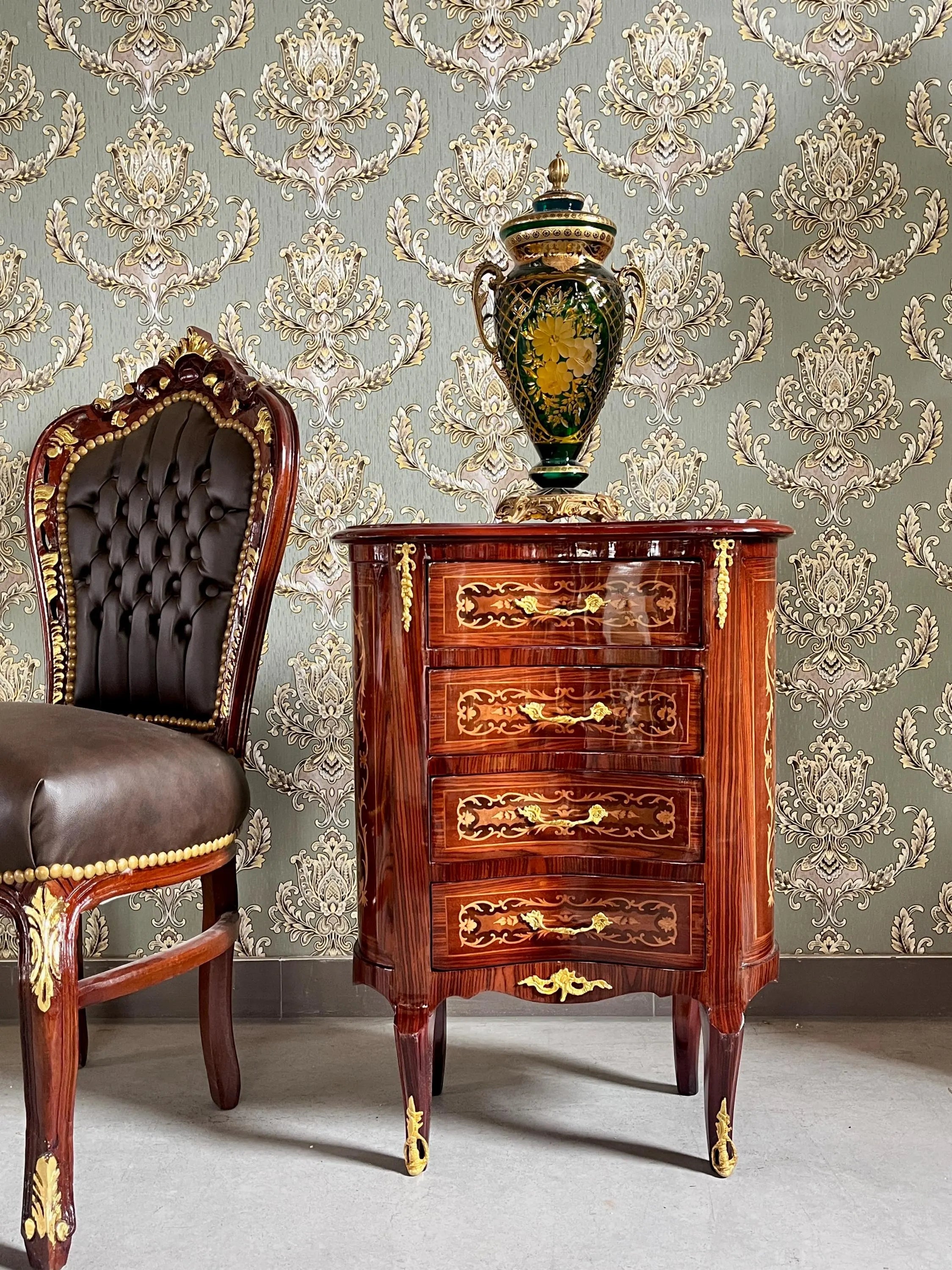 Deluxe Baroque Chest of Drawers Hand-Carved Wood Brass Handles