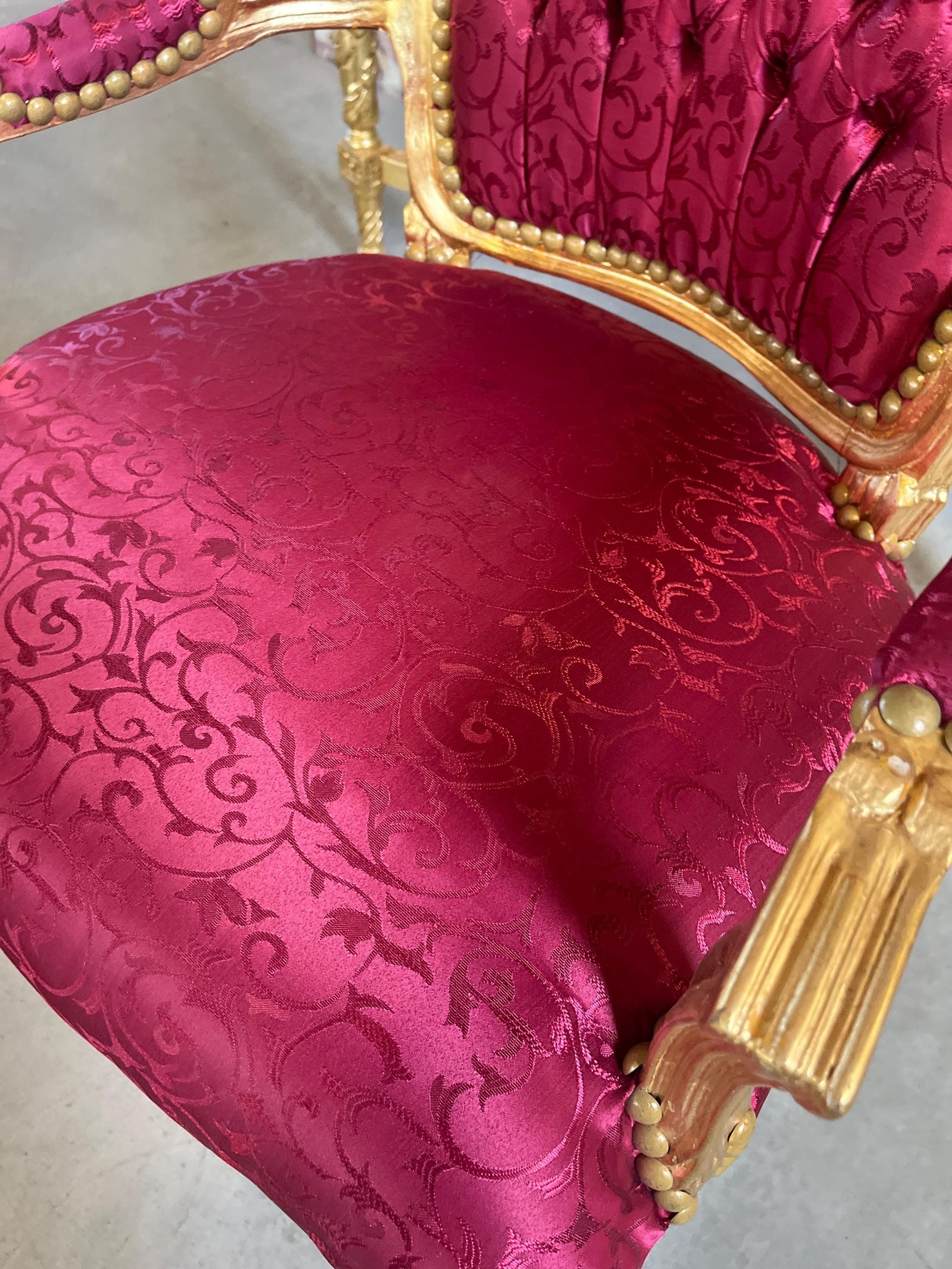 Xmas Red Decor Armchair: Hand-Carved Louis XV Chair, Gold Foil Finish
