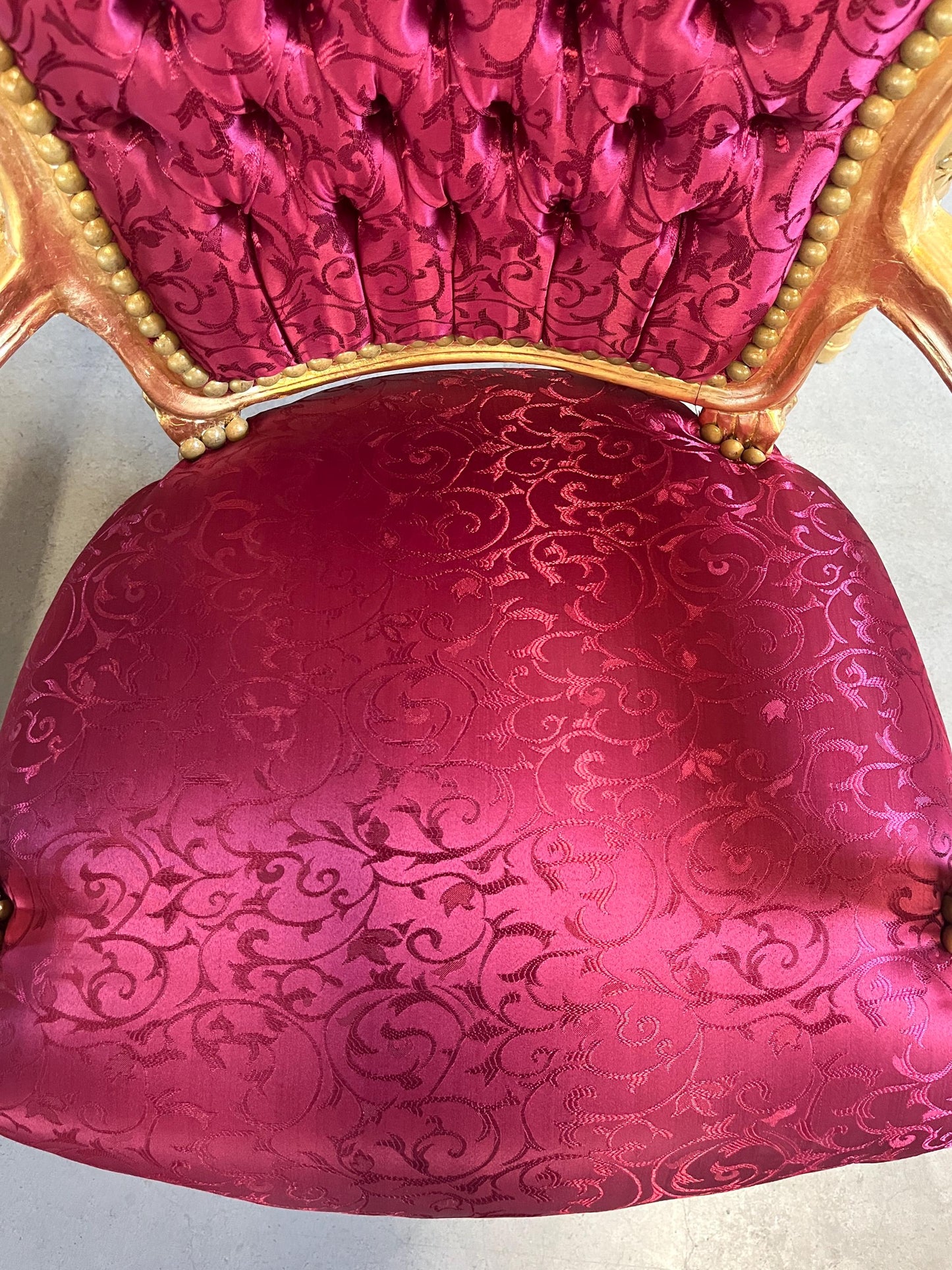 Xmas Red Decor Armchair: Hand-Carved Louis XV Chair, Gold Foil Finish