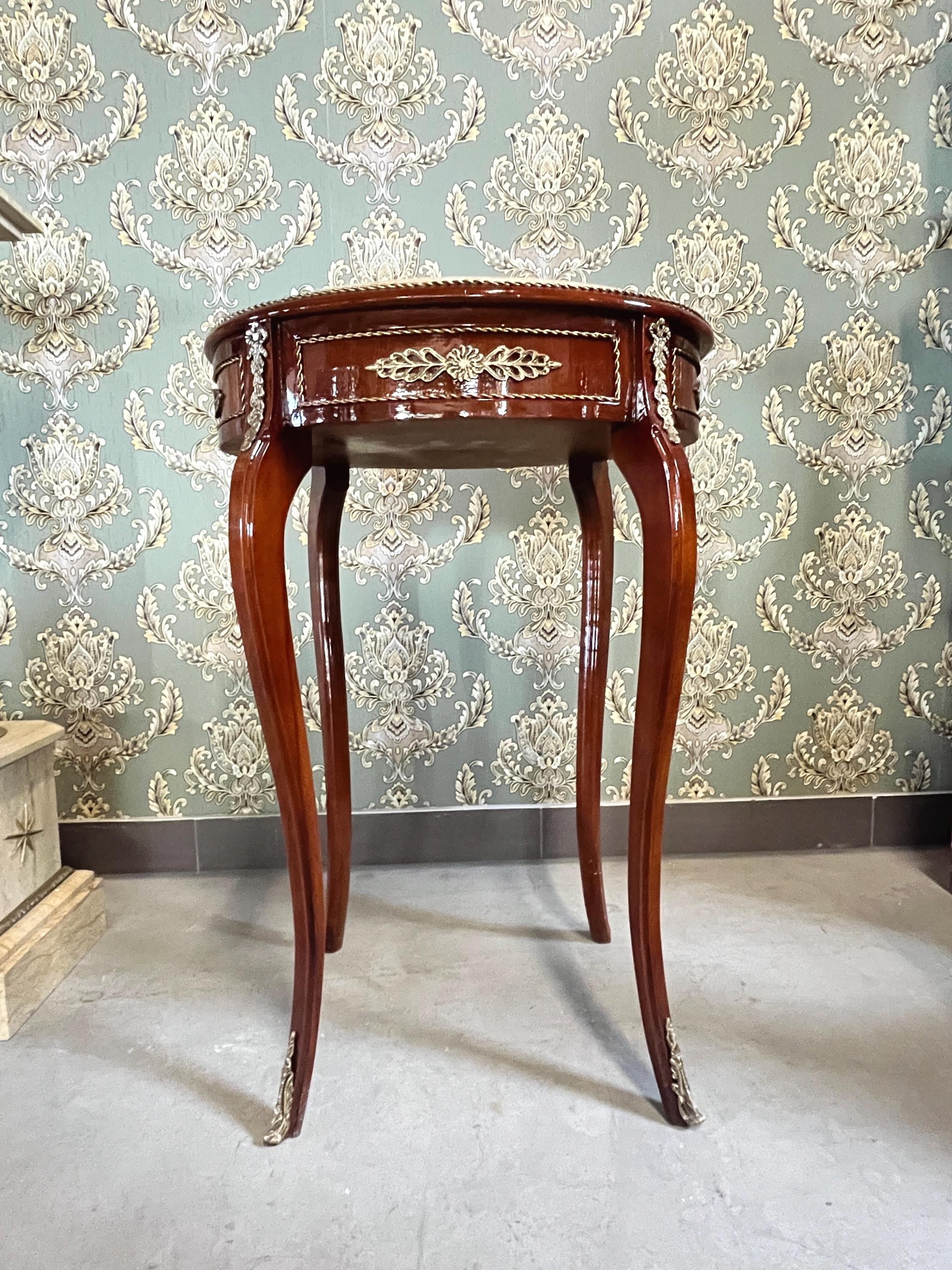 Oval Marble Top Table, Side Table Marble Top, French Louis Baroque Style Wooden Tea Table Beige Color Marble Top Side Table