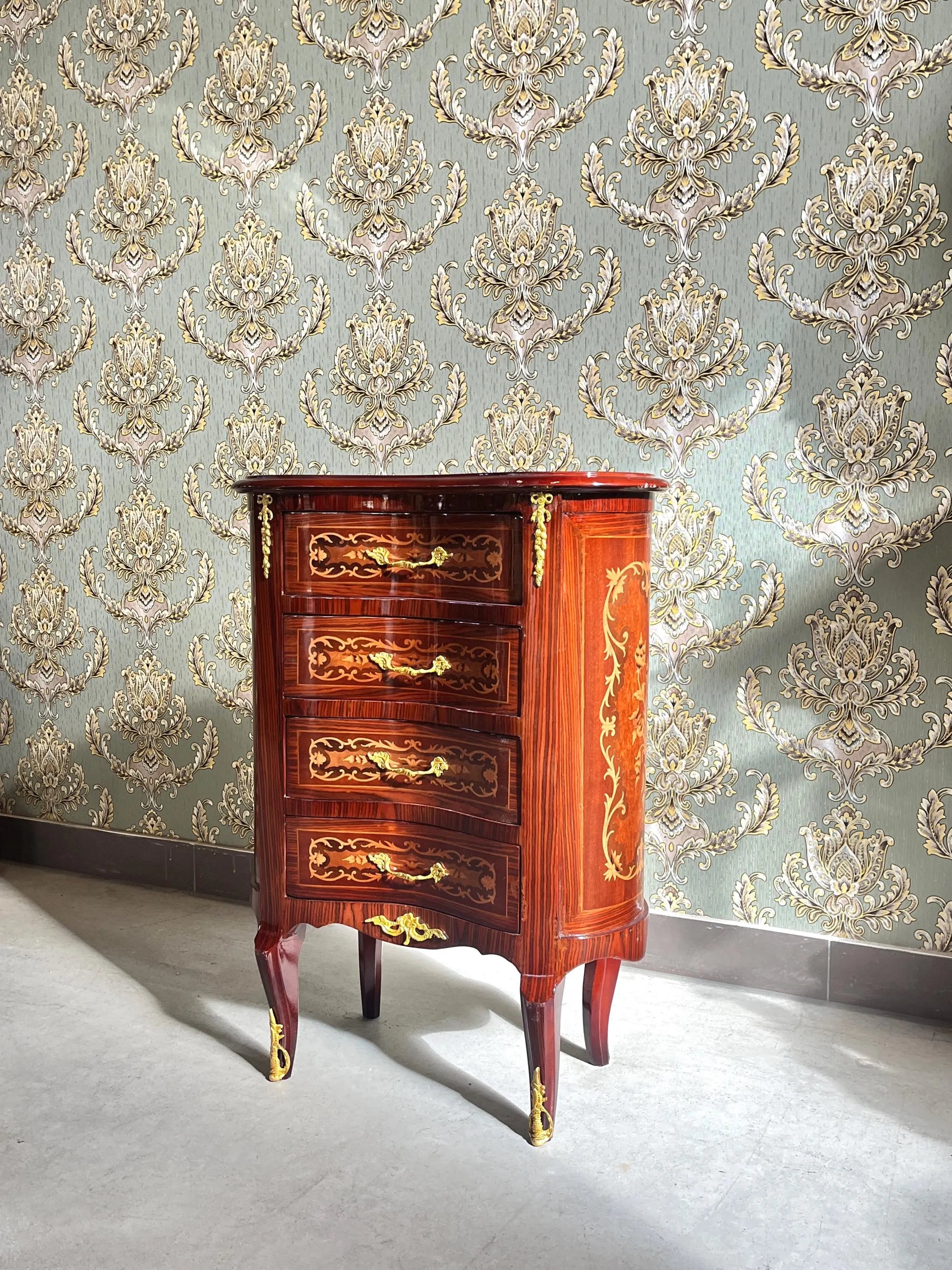 Deluxe Baroque Chest of Drawers Hand-Carved Wood Brass Handles