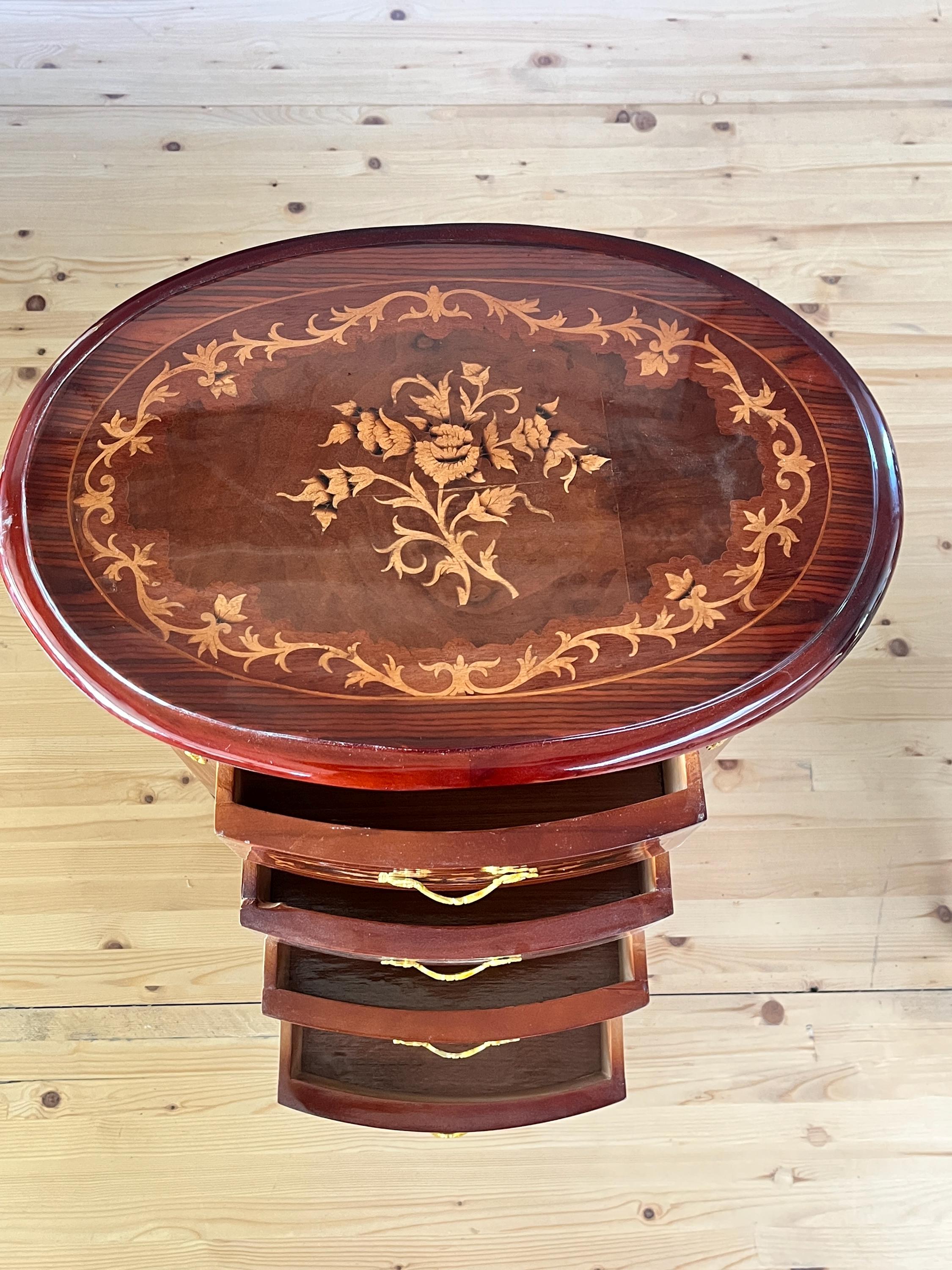 French Antique Style Nightstand Baroque Brown Bedside Table in Oval shape Brass Handles