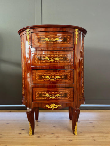 French Antique Style Nightstand Baroque Brown Bedside Table in Oval shape Brass Handles