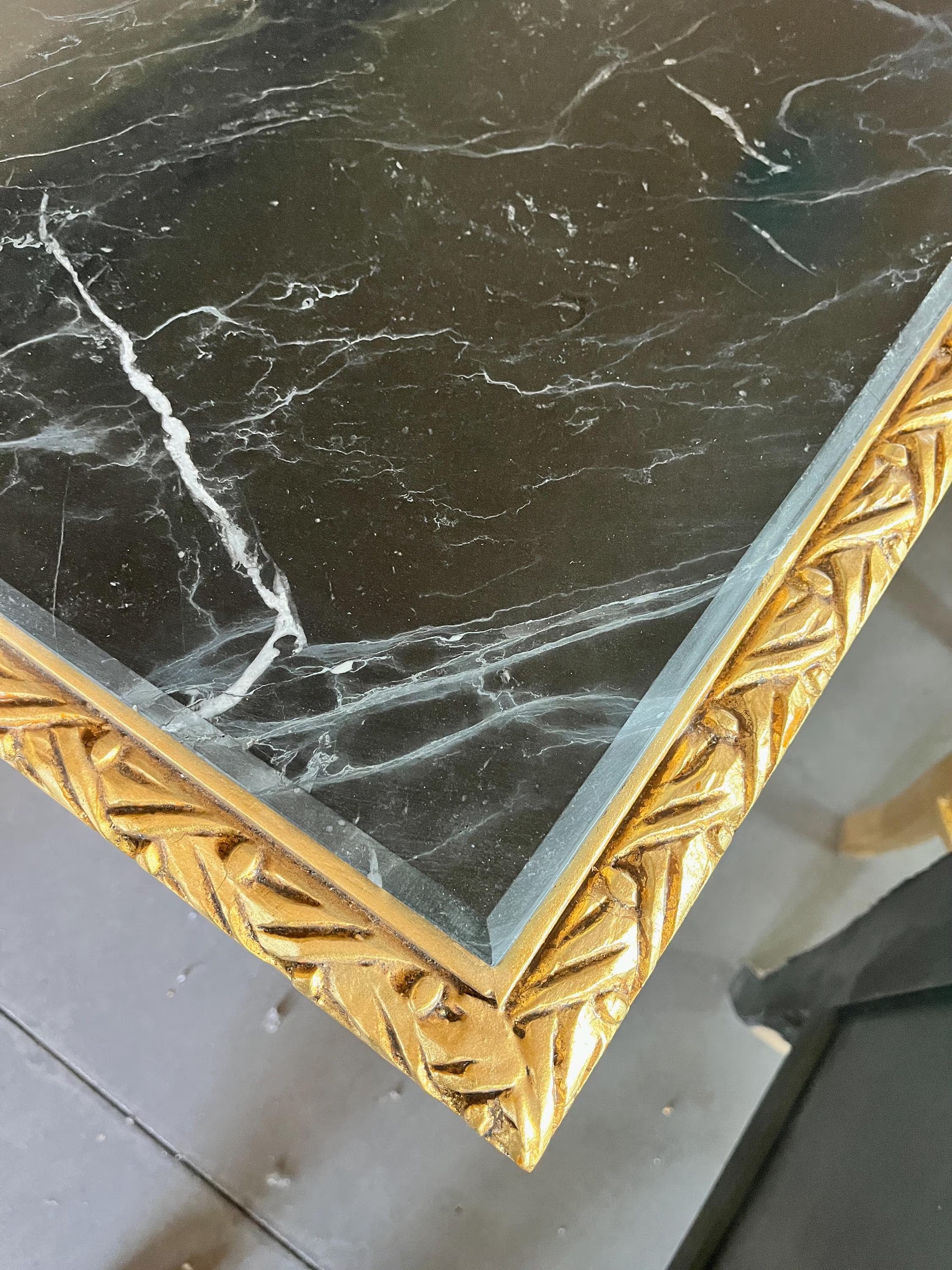 Dining Table Extra Long French Baroque Style in Gold Finish with Beige Color Marble Slab at Top