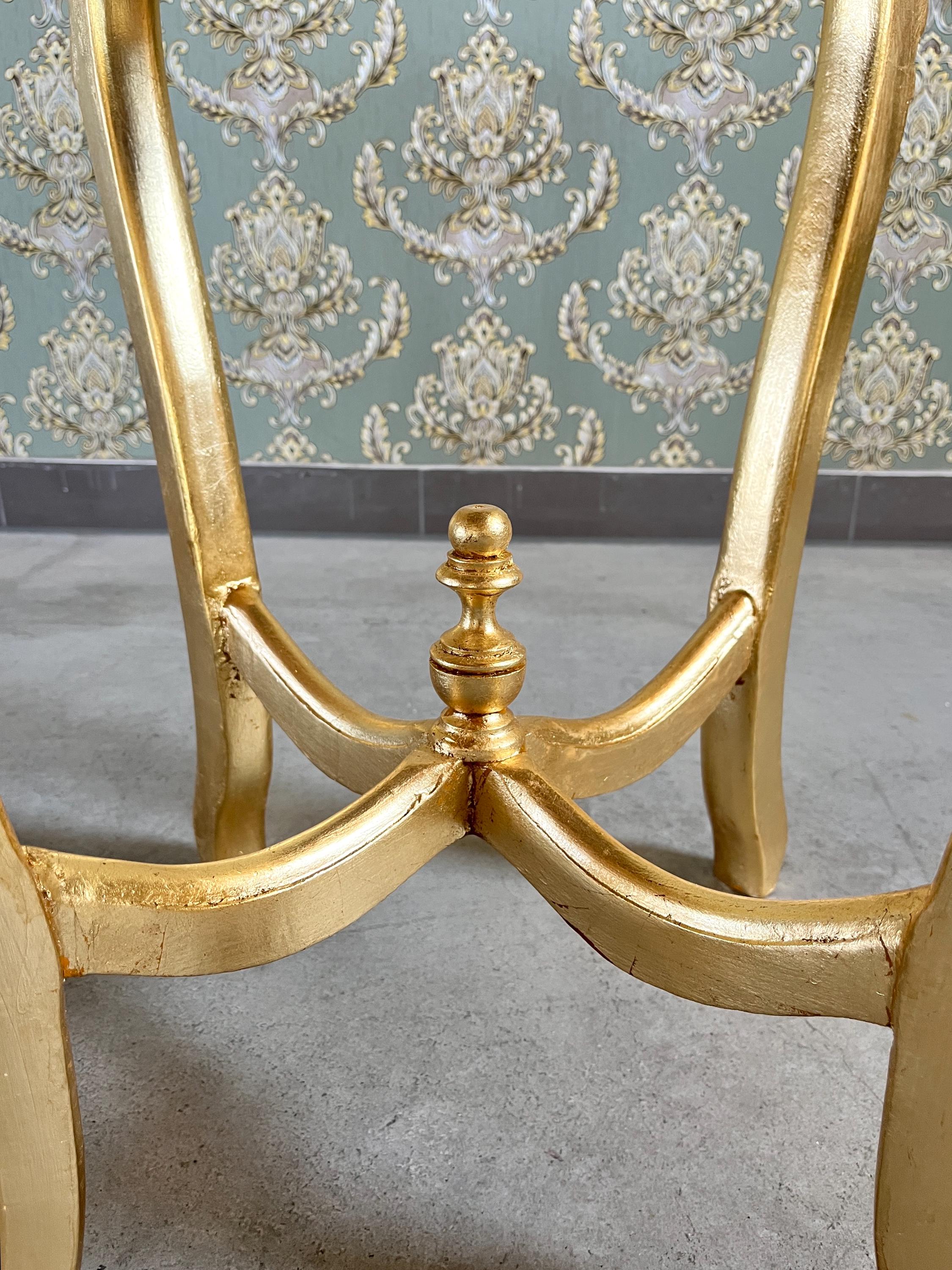 Baroque Accent Side Table: French Style Beige Marble Top and Gold Finish