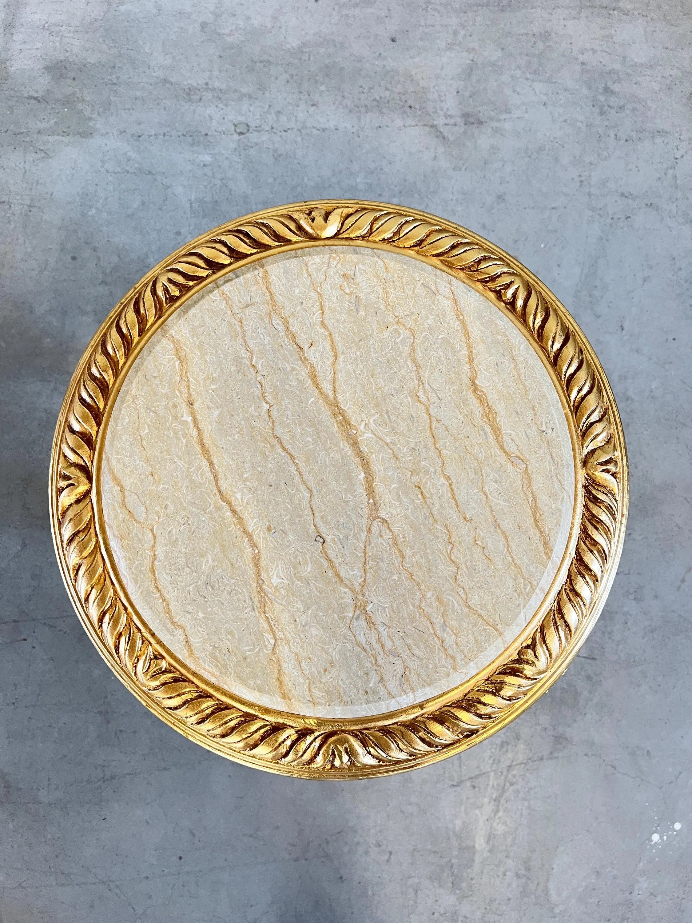 Baroque Rococo Style Round Marble Side Table Gold Finish Accent