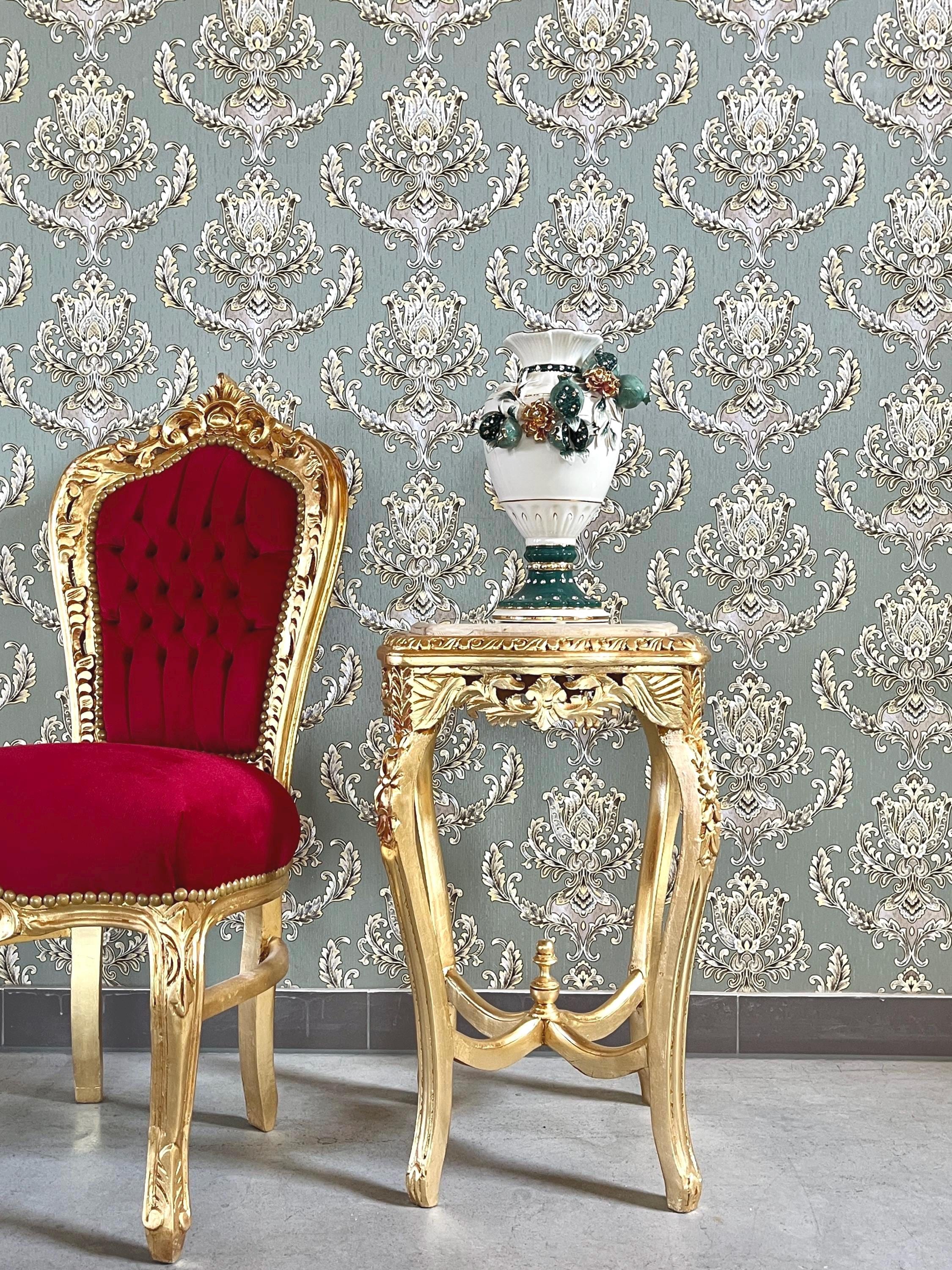 Baroque Accent Side Table: French Style Beige Marble Top and Gold Finish