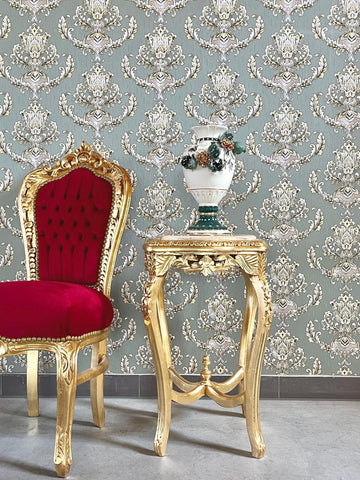 Baroque Accent Side Table: French Style Beige Marble Top and Gold Finish