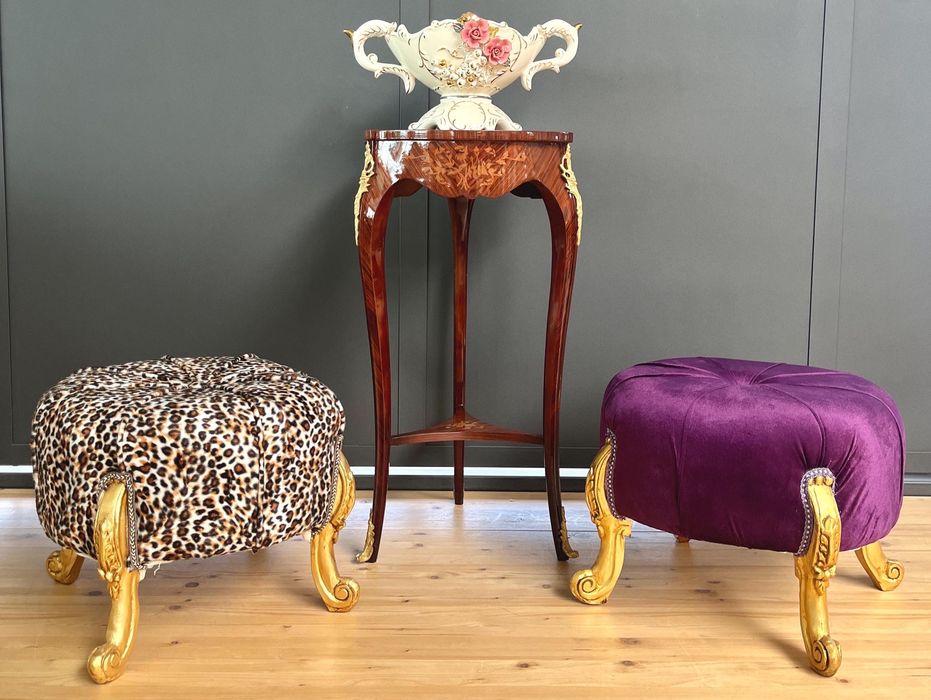 Cute Pouf Velvet Purple Handmade Ottoman FootStool Leopard Print Lover For Home Decor