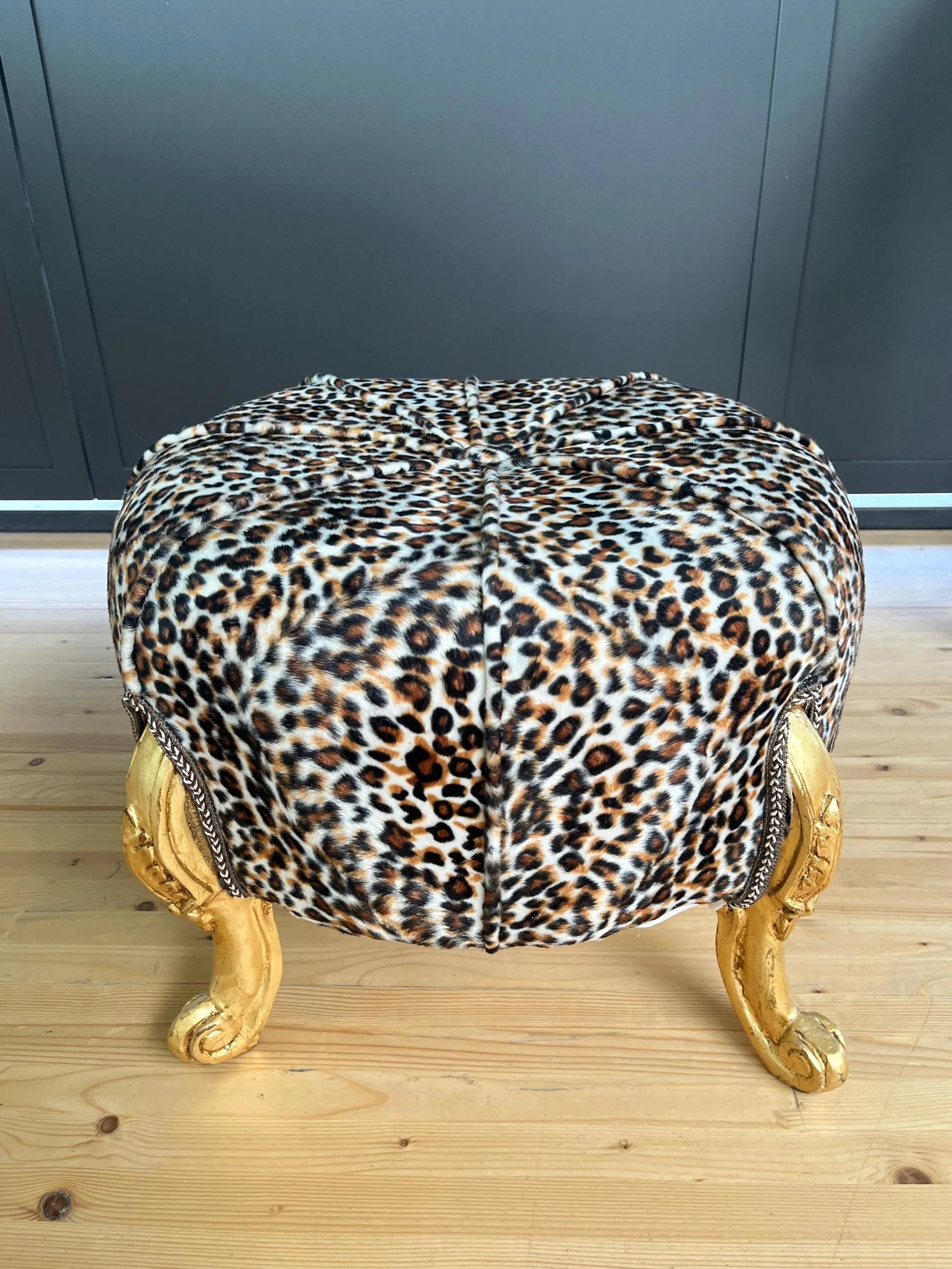 Cute Pouf Velvet Purple Handmade Ottoman FootStool Leopard Print Lover For Home Decor
