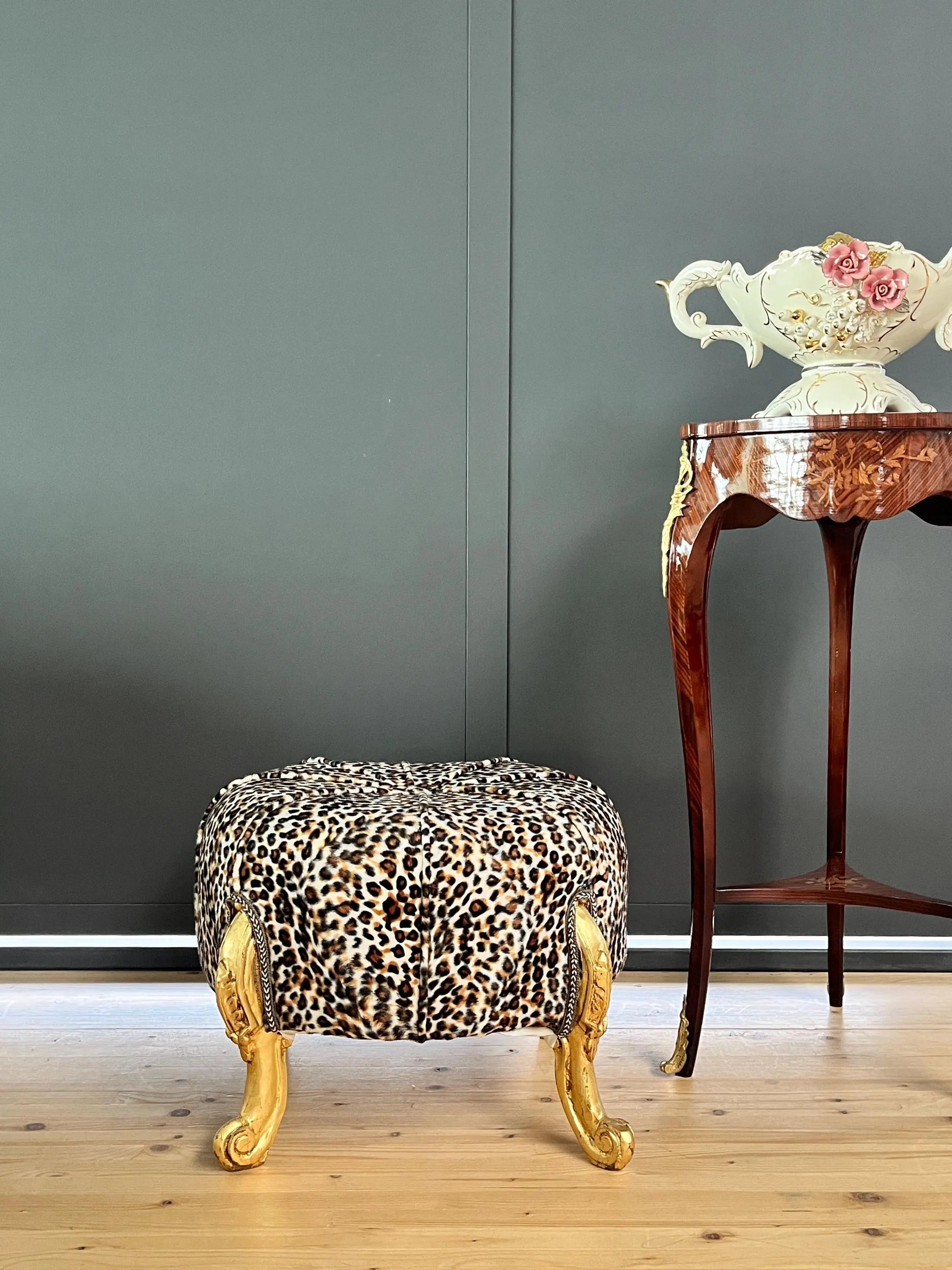 Cute Pouf Velvet Purple Handmade Ottoman FootStool Leopard Print Lover For Home Decor
