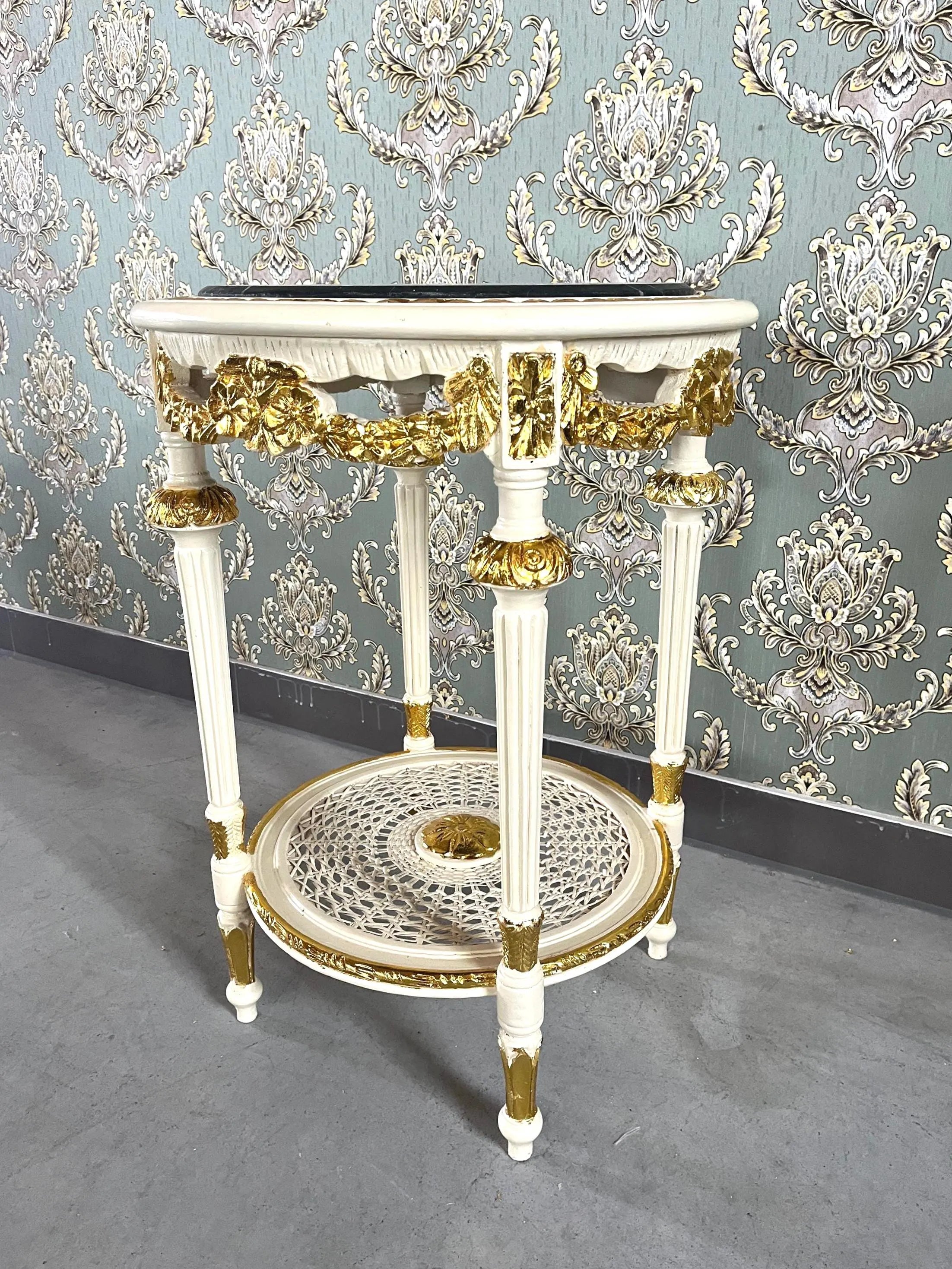 Rococo Accent Side Table Emerald Green Marble Top Coffee Table French End Table