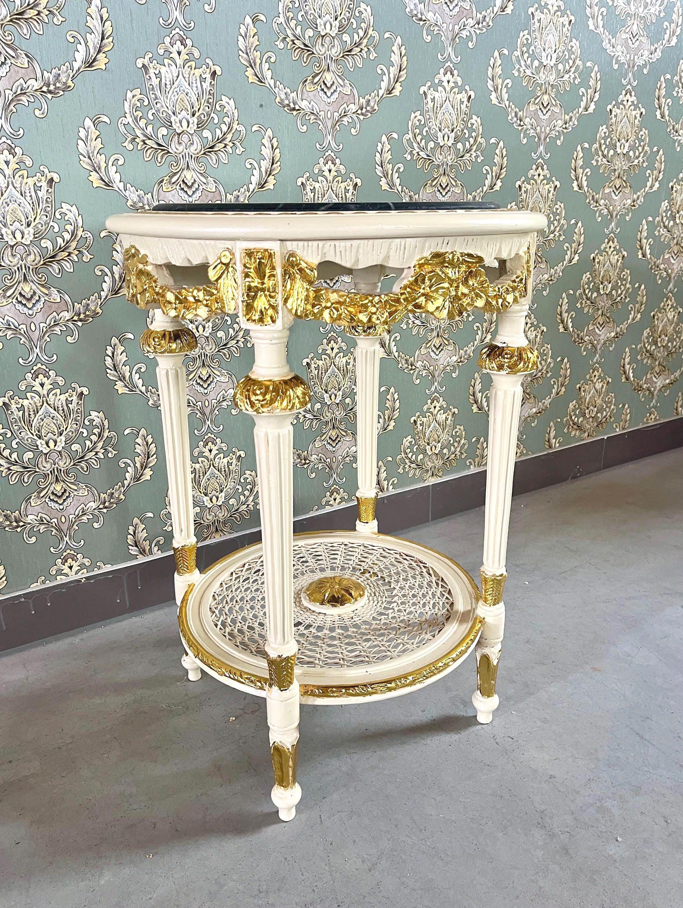 Rococo Accent Side Table Emerald Green Marble Top Coffee Table French End Table
