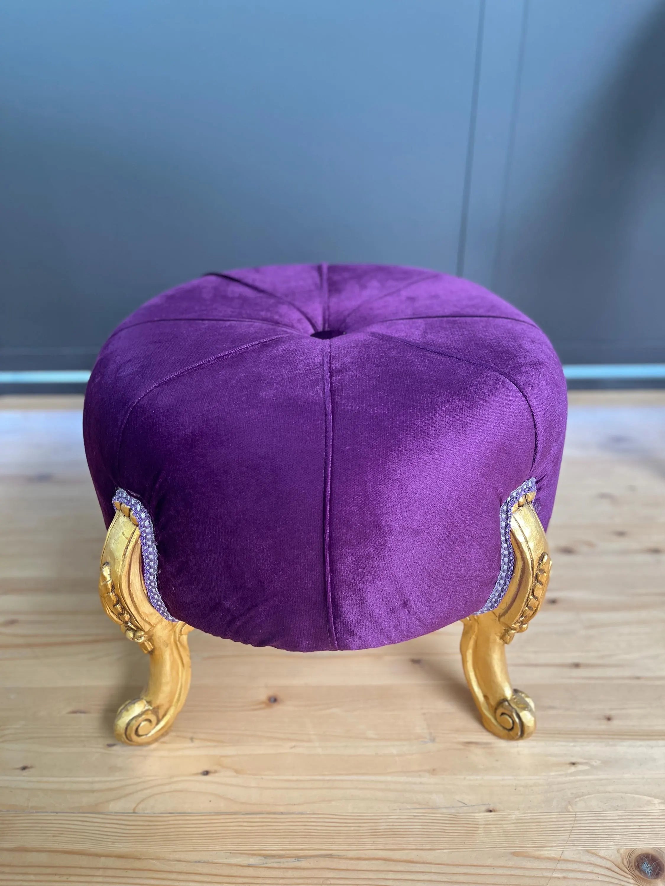 Cute Pouf Velvet Purple Handmade Ottoman FootStool Leopard Print Lover For Home Decor