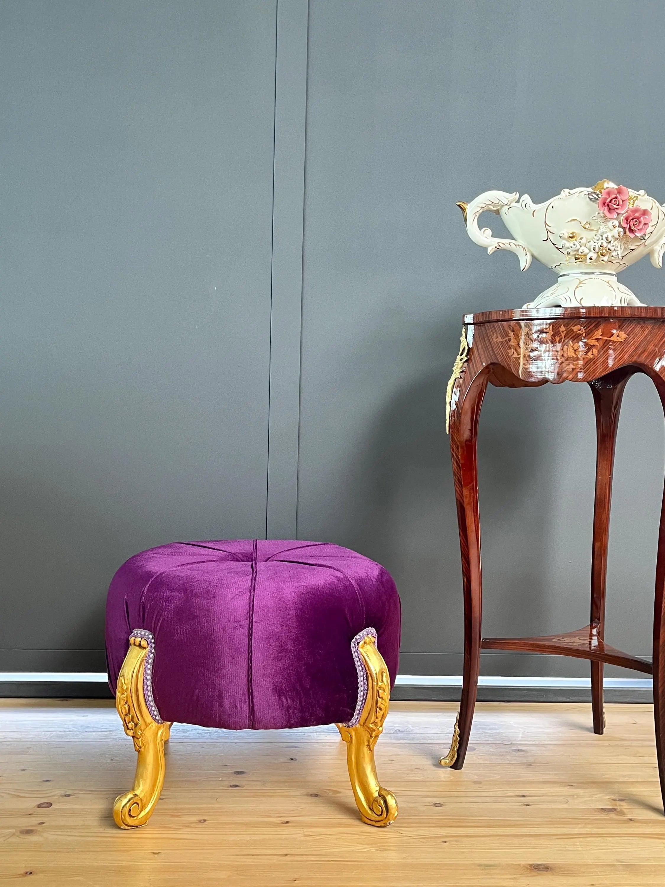 Cute Pouf Velvet Purple Handmade Ottoman FootStool Leopard Print Lover For Home Decor