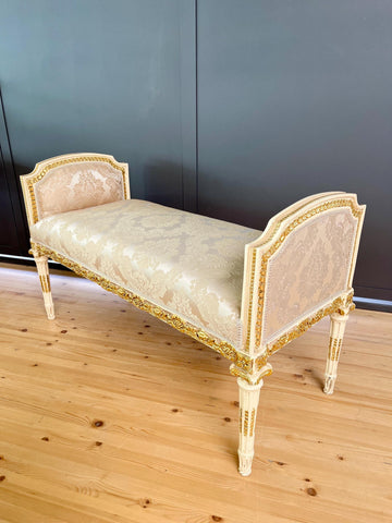 Rococo Accent Bench Pearl White Floral Upholstery Louis XV Revival Loveseat