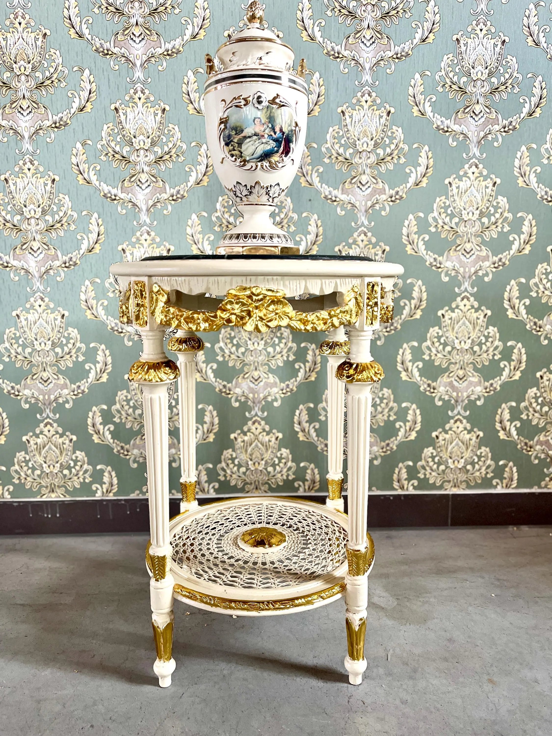 Rococo Accent Side Table Emerald Green Marble Top Coffee Table French End Table