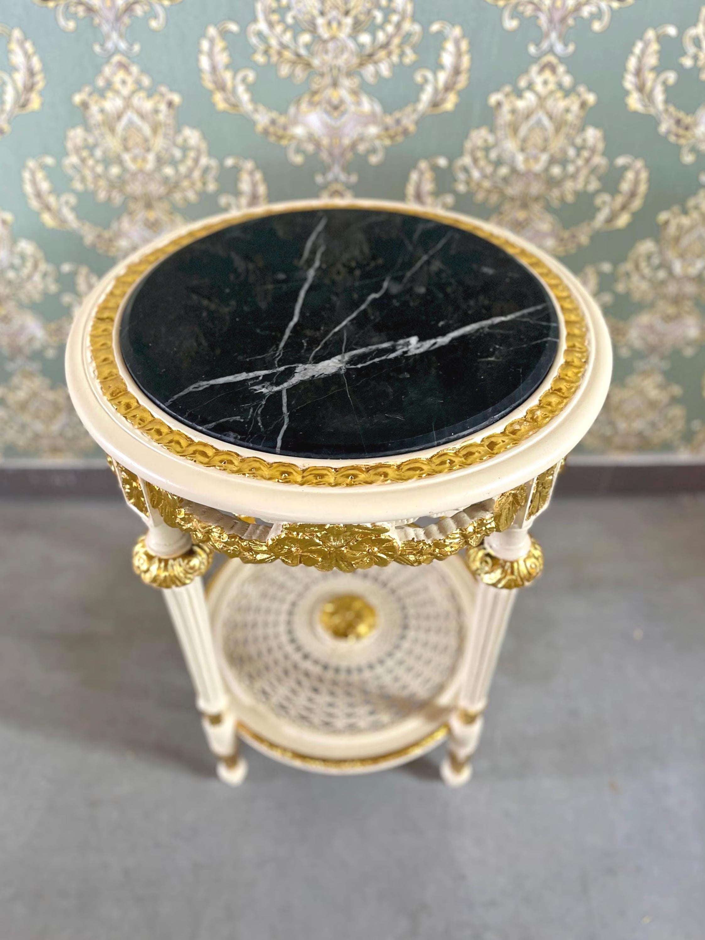 Rococo Accent Side Table Emerald Green Marble Top Coffee Table French End Table