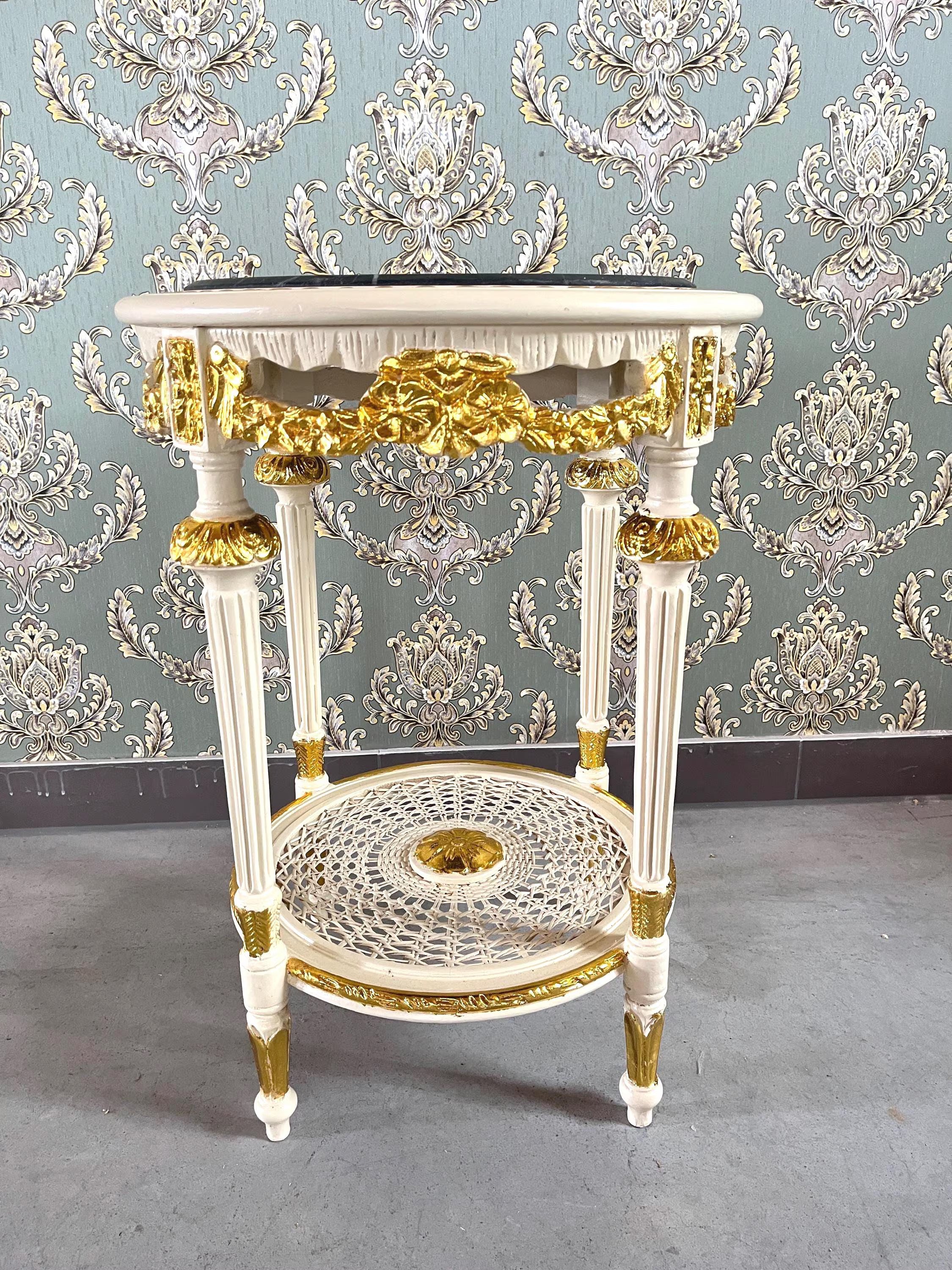 Rococo Accent Side Table Emerald Green Marble Top Coffee Table French End Table