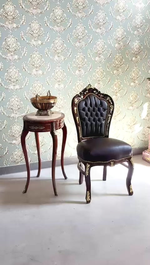 Baroque Accent Chair Brown Faux Leather Louis XV Dining Chair in Handmade