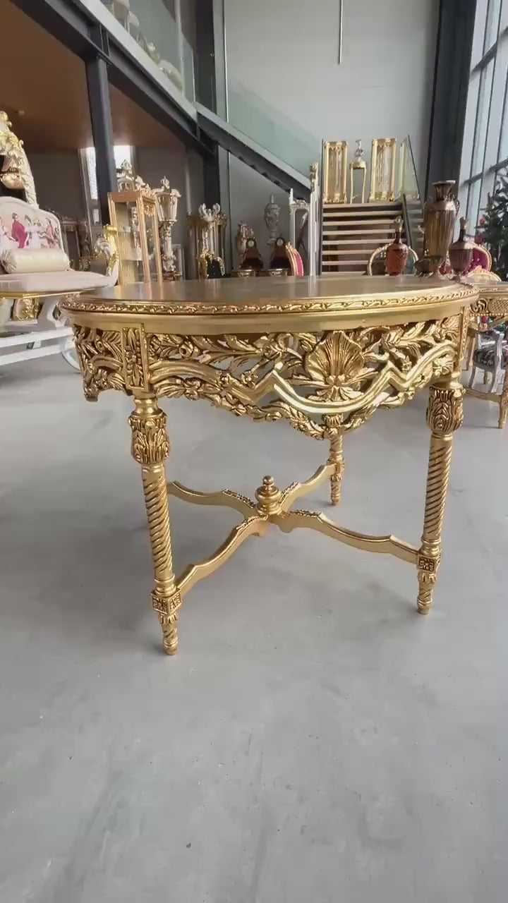 Handmade Gold Round Dining Table French Baroque Antique Style for Xmas Home Decor