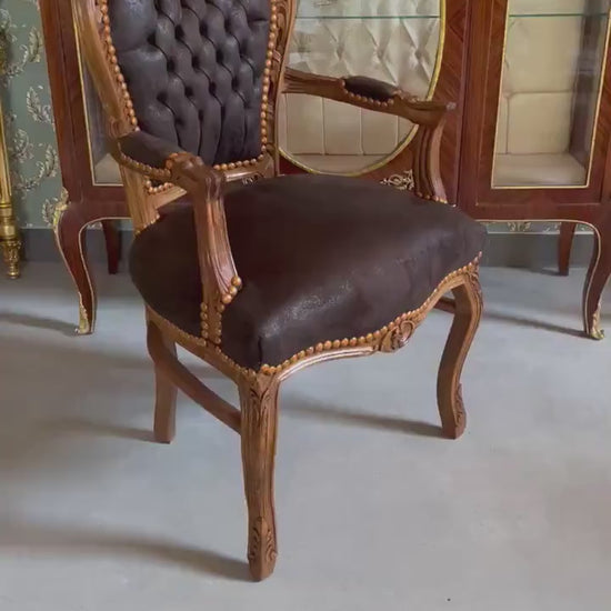 French Louis Style Armchair: Baroque Rococo Faux Leather Chair