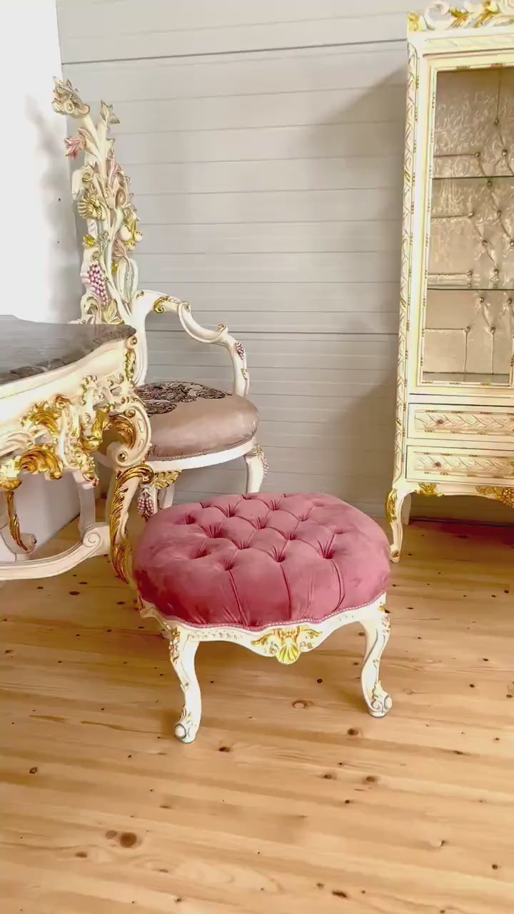 Französischer Barock-Fußhocker/ French Baroque Style Footstool- Rosa