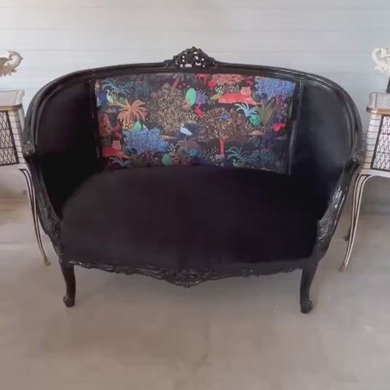 Lounge Sofa French Baroque Rococo Style in Black Velvet Safari Jungle Print Sofa For Party Special Event For Home Decor