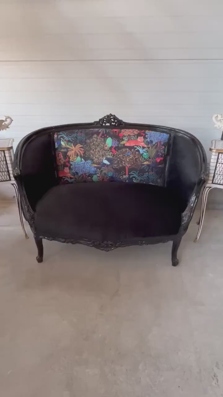 Lounge Sofa French Baroque Rococo Style in Black Velvet Safari Jungle Print Sofa For Party Special Event For Home Decor