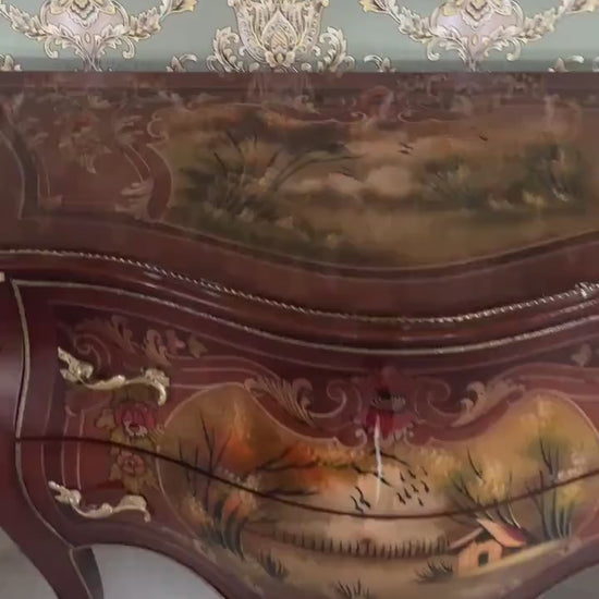 French Baroque Dresser & Nightstand Set: Hand-Painted Bedroom Furniture