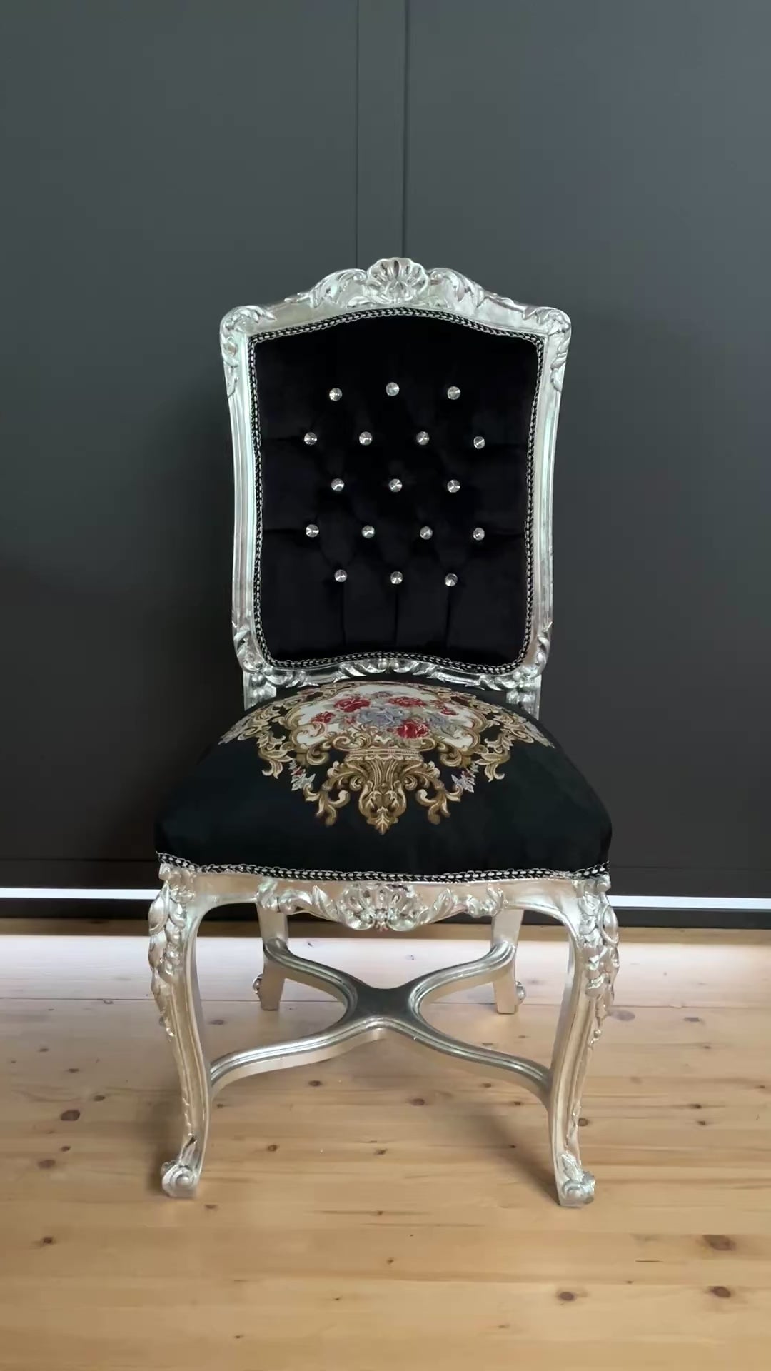 Royal Baroque Accent Chair Floral Embroidered Antique Style Handmade Dining Chair