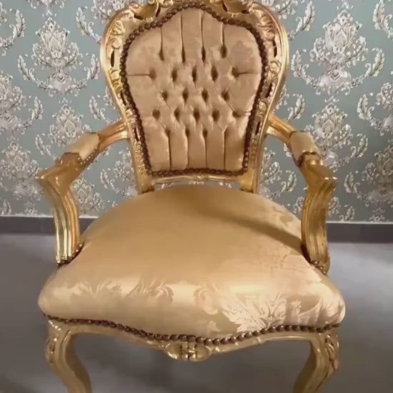 Handmade French Baroque Armchair: Gold Rococo Accent Chair