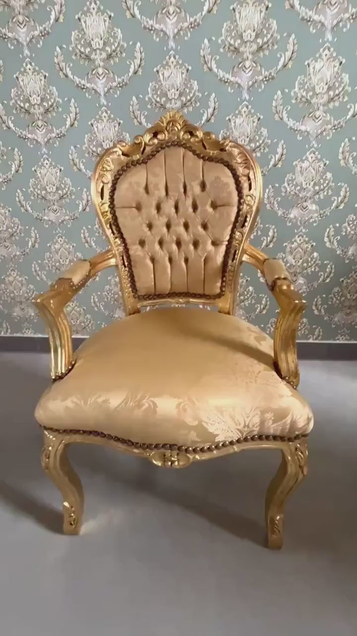 Handmade French Baroque Armchair: Gold Rococo Accent Chair