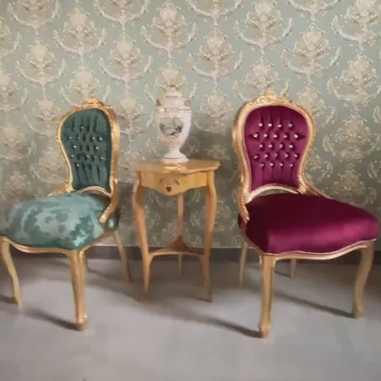 Accent Chair Retro French Baroque Rococo Style Dining Chair Antique Style Reproduction Chair in Gold Finish Red Velvet Turquoise Velvet