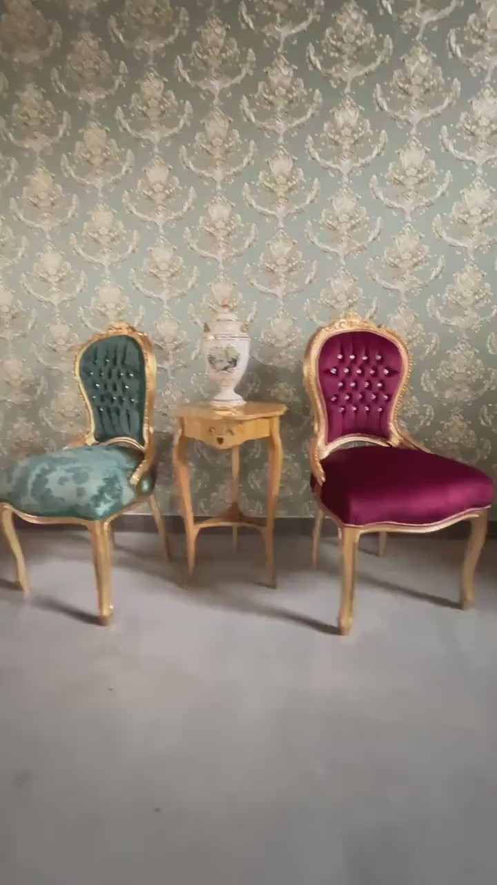 Accent Chair Retro French Baroque Rococo Style Dining Chair Antique Style Reproduction Chair in Gold Finish Red Velvet Turquoise Velvet