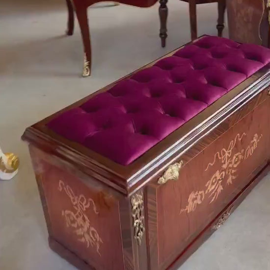 Handcrafted Baroque Shoe Cabinet: Red Velvet Seat, Antique Style
