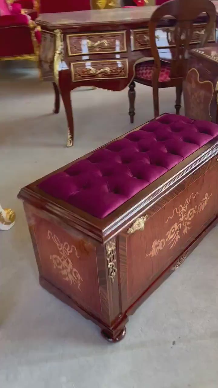 Handcrafted Baroque Shoe Cabinet: Red Velvet Seat, Antique Style