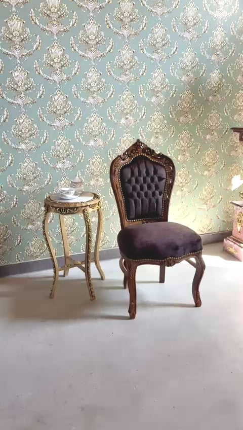 Elegant Accent Chair: French Baroque Dining Chair Brown Velvet Handmade Furniture