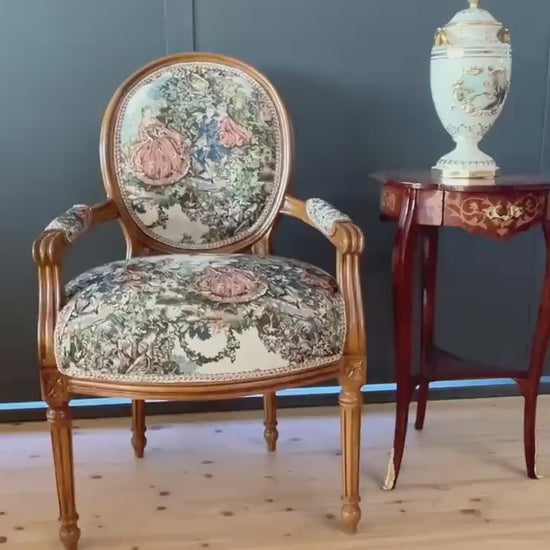 French Baroque Armchair: Tapestry Fabric, Solid Beech Wood