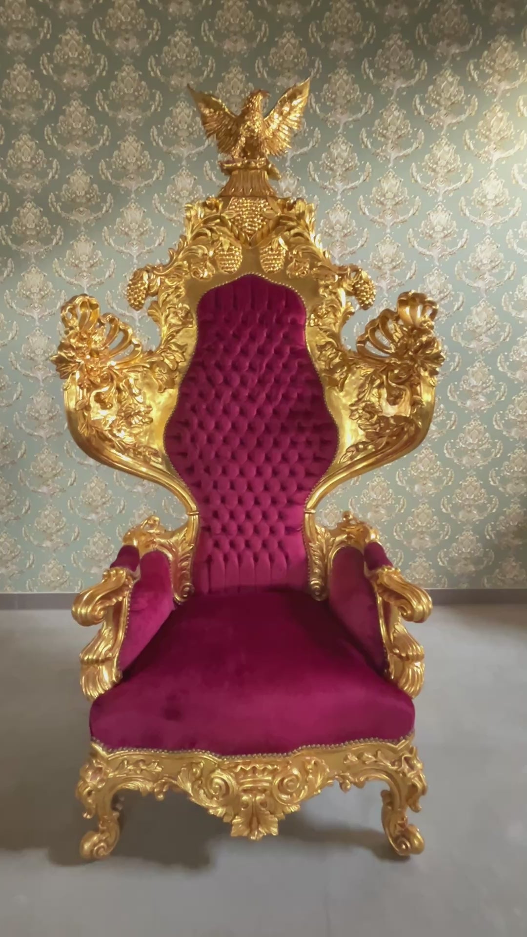 Royal Throne Chair Red Velvet Gold Eagle Crown Kings Chair Luxury Baroque Decor