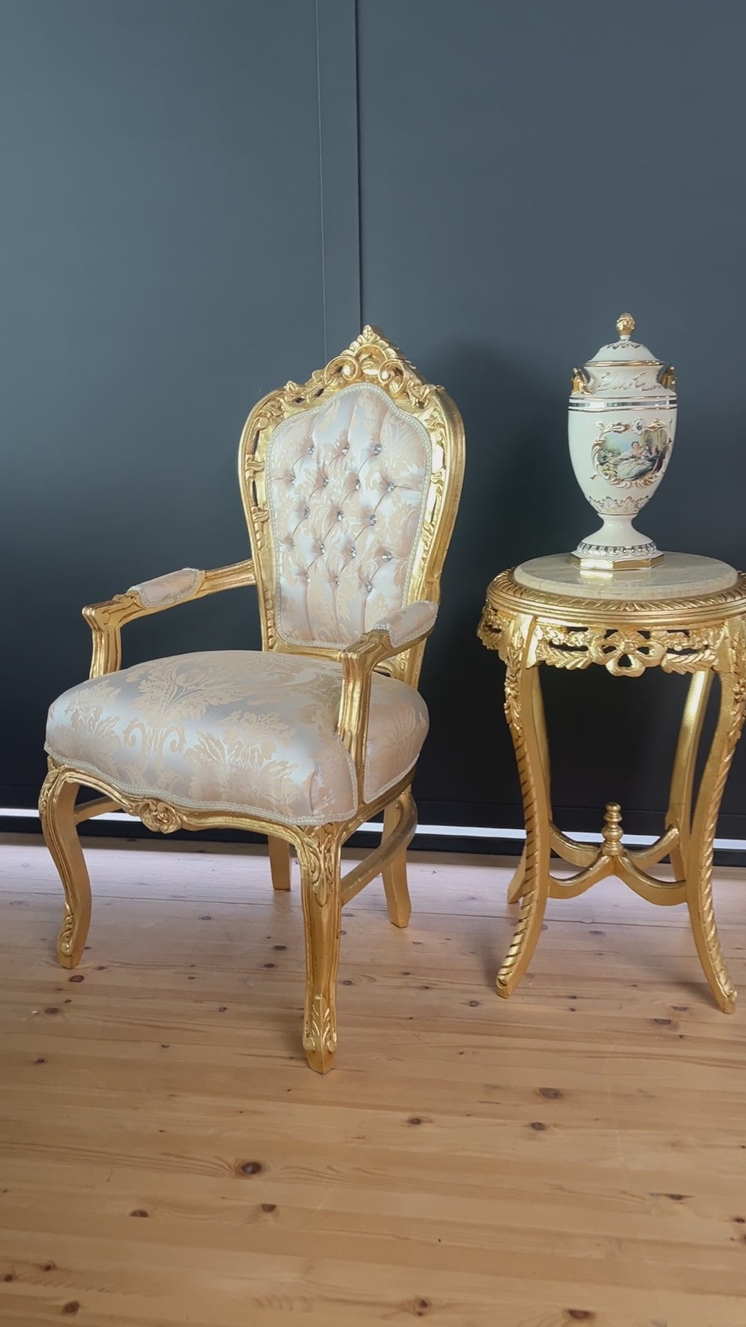 French Rococo Accent Chair Louis XV Baroque Gold Throne Dining Chair Luxury Armchair