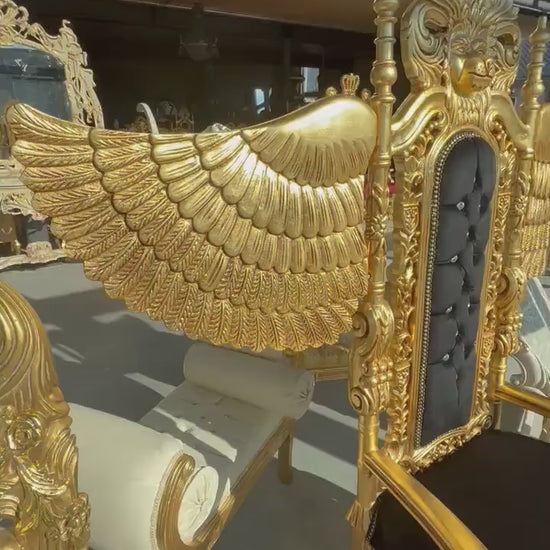 Handmade Baroque Lion King Throne: Gold Foil, Velvet, Wings