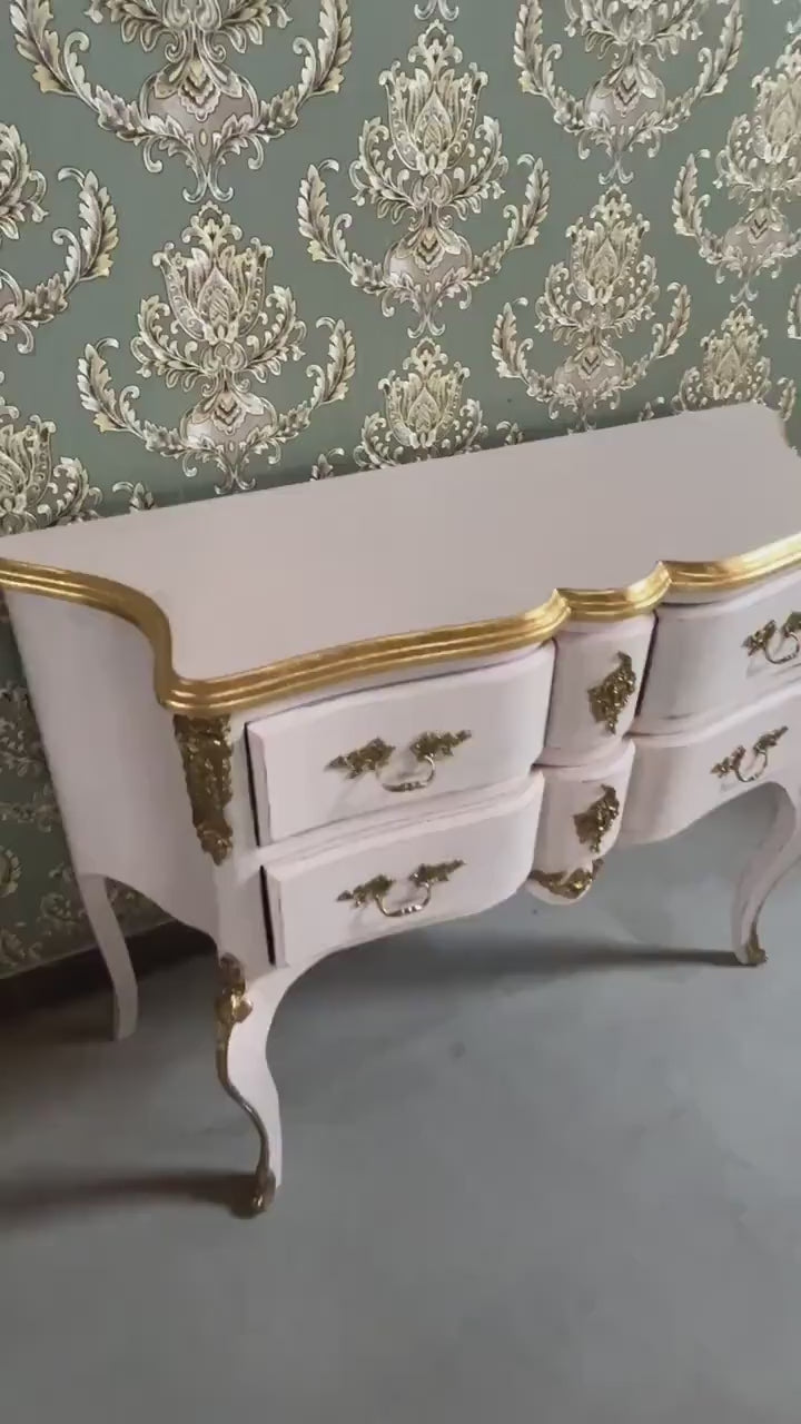 Chest of Drawer Nostalgic Baroque Style in Brush Pink Wooden Dresser French Antique Style Bronze Ornaments for Lodge Room or Bedroom Decor