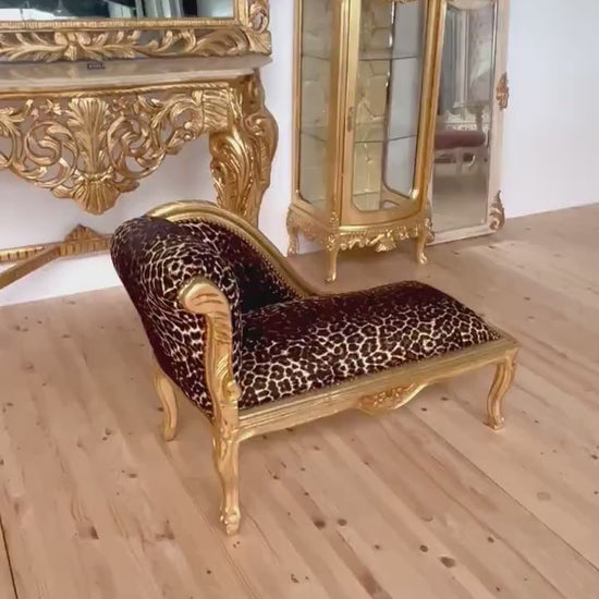 Leopard Print French Louis Bench: Baroque Style Gold Leaf Ottoman